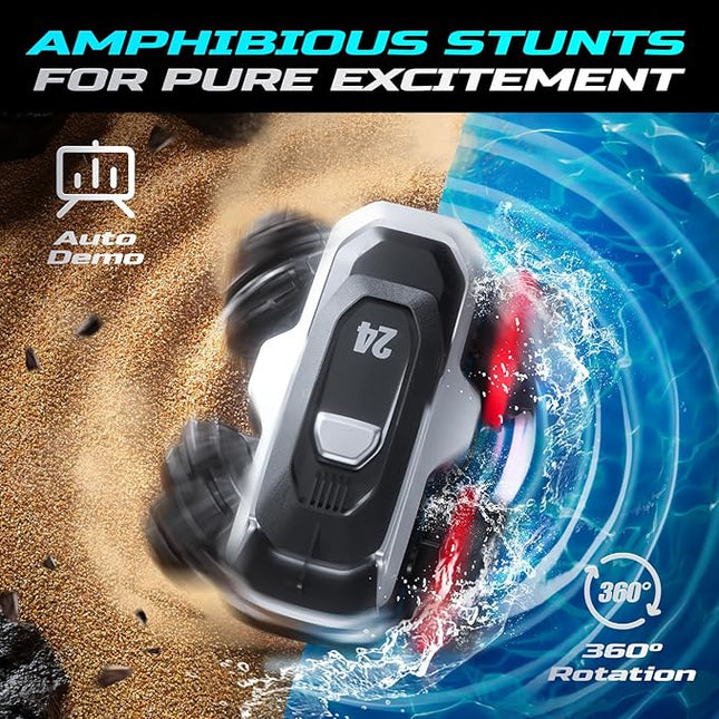 DEERC Amphibious Remote Control Car - Waterproof RC Stunt Car for Kids with 360° Spins, 50 Min Batteries,High-Speed, All-Terrain,Portable Summer Gift & Pool Toys for Girls & Boys