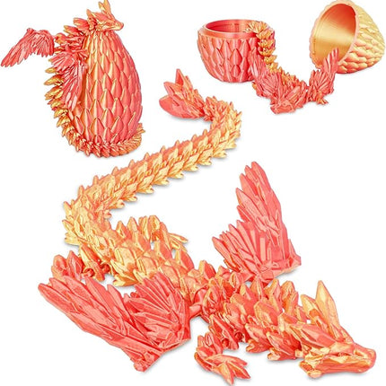 Winged Dragon Surprise Egg 3D Printed Eggs with Dragon Inside Collectible Fantasy Desk Toy Gifts for Kids Adults Christmas Easter Birthdays Holiday Decor(Orange Red,Large)