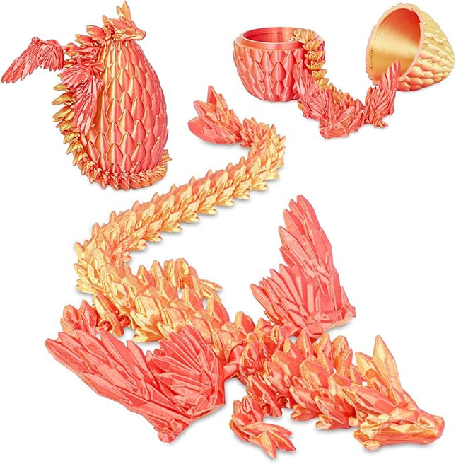 Winged Dragon Surprise Egg 3D Printed Eggs with Dragon Inside Collectible Fantasy Desk Toy Gifts for Kids Adults Christmas Easter Birthdays Holiday Decor(Orange Red,Large)