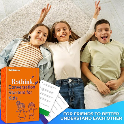 QUOKKA Conversation Cards Game - Kids Edition | 500 Questions | Original Version | Share Thoughts - Fun Talking Board Game for Family Night