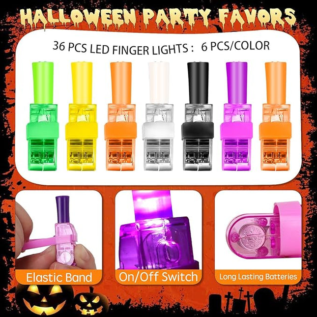 Halloween Party Favors for Kids, 36 Pcs LED Light Up Finger Lights Halloween Goodie Bag Fillers Treats Stuffers Glow in The Dark Toys Bulk for Halloween Party Gifts Trick or Treat Toy
