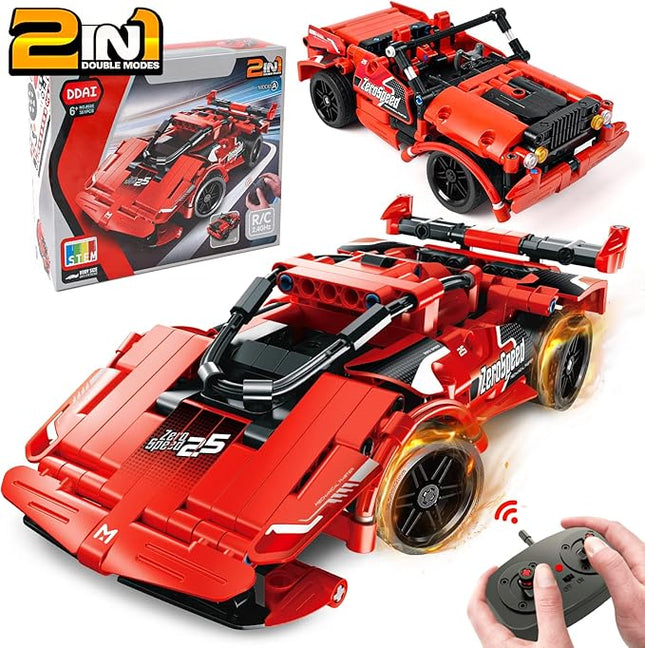 GAMZOO RC Toy Best Birthday Gifts for Age 6 7 8 9 10 11 12 Years Old Kids Boys Girls 2 in 1 Remote Control Racing Car Building Blocks 351 Pcs DIY Building Kits Engineering Construction Toy