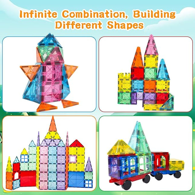 100 Piece Set Magnet Building Tiles Toddler Toys Magnetic 3D Blocks Construction Playboards for Kids Ages 3-12