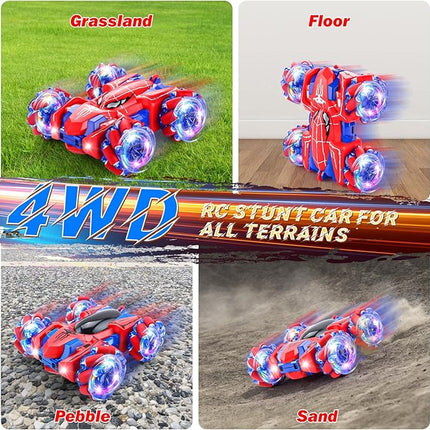 Spider Remote Control Car, 2.4Ghz RC Cars with Headlight Double Sided Off-Road 360° Rotating Rechargeable 4WD RC Stunt Car Indoor Outdoor Spider Toys for Boys 4-6 5-7 8-13