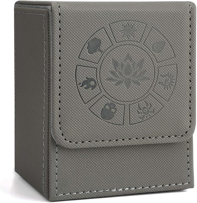 Arkeiliy MTG Deck Box with 50 Pcs Card Sleeve, 110+ Card Storage Leather Deck Box for Magic Commander, Collectible Trading Card Cases for Trading Card Games (Grey)