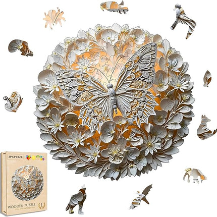 Wooden Puzzles for Adults, Wooden Jigsaw Puzzles for Adults Kids, 3D Butterfly Unique Shaped Wood Puzzles Adult, Creative Birthday Gifts for Friends Family Game(Butterfly, Large)