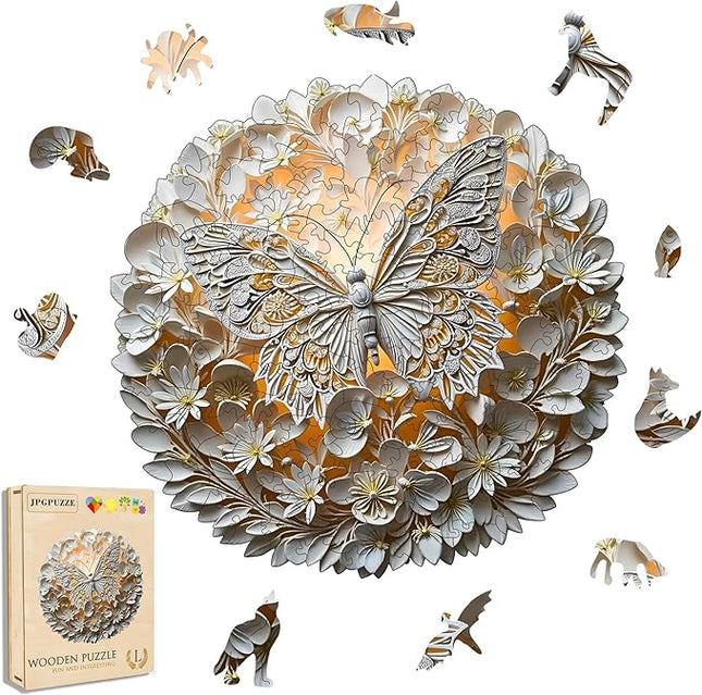 Wooden Puzzles for Adults, Wooden Jigsaw Puzzles for Adults Kids, 3D Butterfly Unique Shaped Wood Puzzles Adult, Creative Birthday Gifts for Friends Family Game(Butterfly, Large)