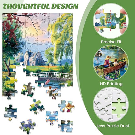 500 Pieces Puzzle for Adults,Waterside Cottage Puzzle,Recycled Cardboard Peaceful Pond Puzzles 500 Pieces,Challenging Game Home Decor Birthday Party Gift Toy for Adults Kids Seniors 20.5 * 15 in