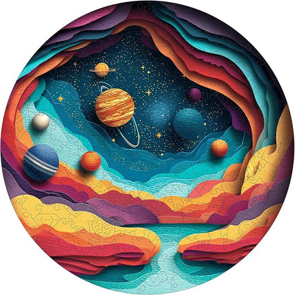 Space Wooden Puzzles 200 Pieces - Unique Solar System Jigsaw Puzzle with Irregular Wood Pieces, Fun Family Game for Adults and Kids, Educational Galaxy Gift, 11.2x11.2 in