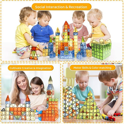 100 PCS Magnetic Tiles, Diamond Magnetic Blocks Building Set Magnet Tiles STEM Toys 3D Kids Preschool Educational Sensory Toys Gift for Toddlers Kids Boys Ages 3 4 5 6 7 8 9+ Year Old