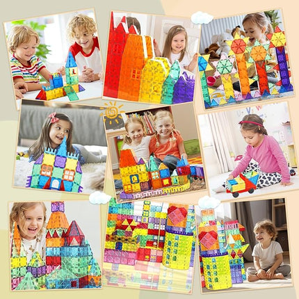 Magnetic Tiles - 130PCS Magnetic Blocks for Kids, Magnet Tiles Building Blocks Set with 2 Cars, Construction STEM Magnet Toys Gift for Kids, Boys and Girls 3 4 5 6 7 8+ Year Old