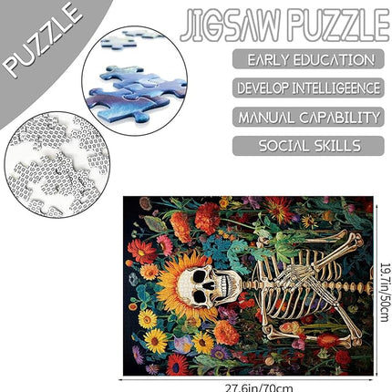Human Skeleton Jigsaw Puzzles 1000 Pieces for Adults, Families (Skullman,Wildflowers,Tropical Plants) Pieces Fit Together Perfectly 19.7''x27.6''inch Garden Jungle Frameable Magic Puzzle Art（Yellow）