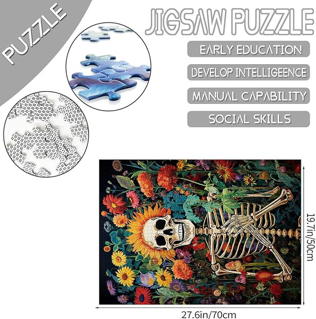 Human Skeleton Jigsaw Puzzles 1000 Pieces for Adults, Families (Skullman,Wildflowers,Tropical Plants) Pieces Fit Together Perfectly 19.7''x27.6''inch Garden Jungle Frameable Magic Puzzle Art（Yellow）