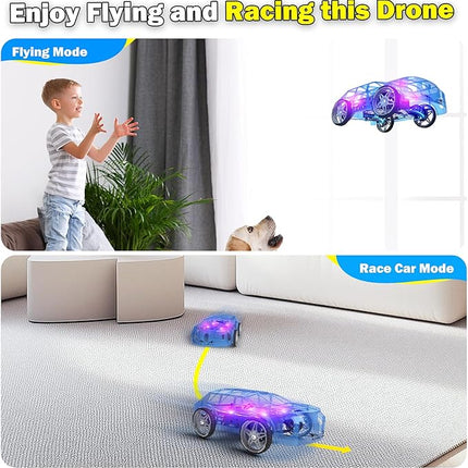 RC Drone Car Mini RC Drone & Flying Car, Remote Control Quadcopter with One Key Take Off/Landing, LED Lights, Easy to Fly Toy Drones for Kids 8-12