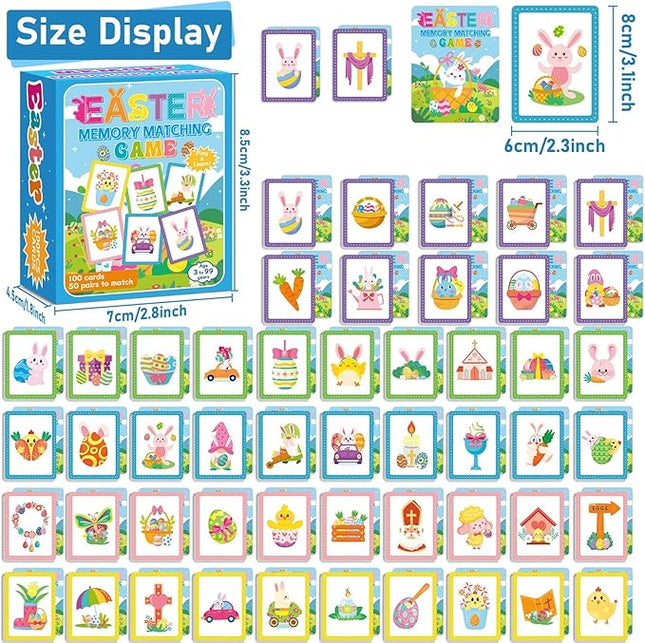 gisgfim 50 Pairs Memory Matching Game Easter Concentration Memory Games Card Learning Educational A Fun & Fast Easter Egg Bunny Religious Cross Matching Games