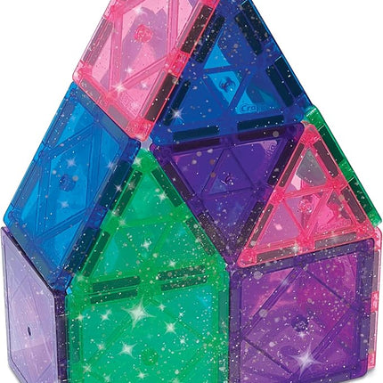 CreateOn Crayola Magnetic Tiles, Building Set for Kids, Magnetic Toys for Kids, Travel Toys, Classroom Sensory Toy Blocks, STEM & Montessori Tools for Boys & Girls Ages 3+, 14-Piece Set (Glitter)