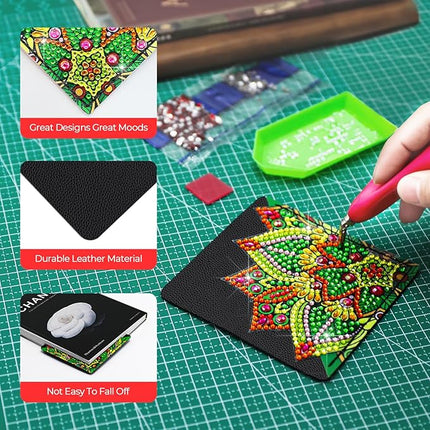 8 PC Diamond Art Corner Bookmarks Leather Book Mark Kit for Adults Paint by Dots Bookmarkers Valentines Day Diamond Art Craft DIY Gem Small Dotz Gifts for Women Mandala Flower Black Lotus