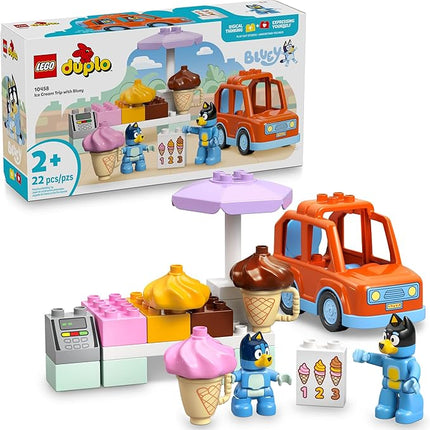 LEGO DUPLO Bluey Ice Cream Trip with Bluey - Toddler Toy for Kids, Boys, and Girls Ages 2+ - Includes Bluey Figure and Ice Cream Toy Stand - Sensory Toy for Pretend Play - Preschool Gift Idea - 10458