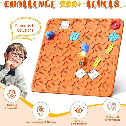 STEM Logic Road Builder Toys: Board Games Toys for 5 Year Old Kids Montessori Brain Teaser Puzzles Educational Learning Activities Toy for Kid Ages 3 4 6-8 12 Boys Girls Gifts (Orange, 50PCS)