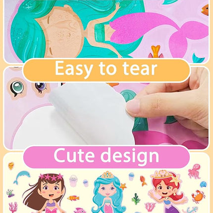 24 Pcs Make Your Own Mermaid Sticker Sheets for Kids with Mermaid Face Stickers for Toddlers Crafts Activities Gift Bag Stuffers Birthday Party Favors for Kids