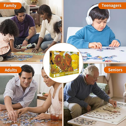100 Piece Puzzles for Kids Sunflowers by Vincent Van Gogh Puzzle Famous Oil Painting 100 Pieces Puzzles for Adults Seniors Elderly Classic Art Puzzles 100 Piece for Kids Ages 6-10