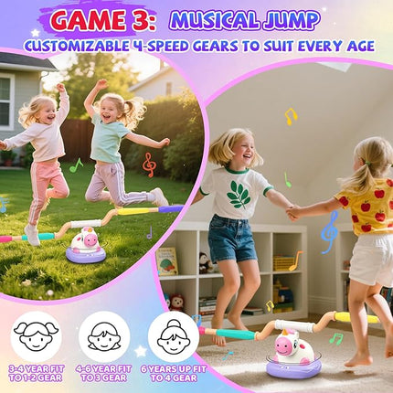3-in-1 Outdoor Toys for Kids Ages 3-8, Unicorn Rocket Launcher, Ring Toss & Musical Jump - Backyard Indoor Active Play Set for Boys Girls, STEM Learning Toys Birthday Gift for 3 4 5 6 7 8 Years Old