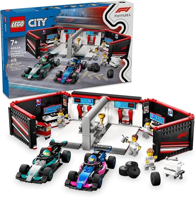LEGO City F1 Garage & Mercedes-AMG & Alpine Cars Toy - Model Race Car Building Toy and Portable Playset for Kids, Boys and Girls, Ages 7+ - F1 Collectible for Fans - Gift Idea for Birthdays - 60444