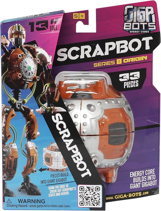 Giga Bots - SCRAPBOT | Energy Core Transforms Into 13 Inch Action Figure | Chief Builder & Mechanic | Unique Toy Combat Attachments and Skills | Includes 33 Buildable Pieces