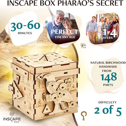 INSCAPE Pharaoh´s Secret Puzzle Box - Escape Room in A Box for Adults - Cluebox - Mind Puzzles for Adults - Puzzle Boxes with Hidden Compartments - Wooden Puzzle Box - Birthday Gift Gadget