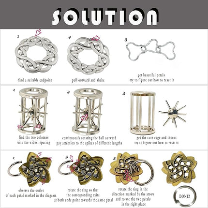 Metal Brain Teasers Puzzles for Kids and Adults 3D Unlock Interlocking Puzzles IQ Logic Test Disentanglement Educational Toy for Kids Adults