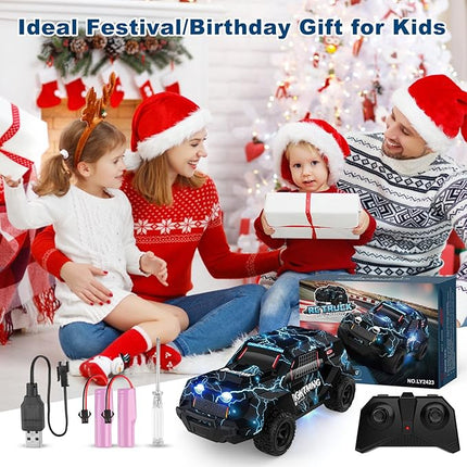 Remote Control Off Road RC Car for Kids - Cool Light Up 1/24 Scale Hobby Truck Race Car Toy Gifts for 3-8 Year Old Boys