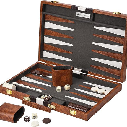 Get The Games Out Backgammon Set for Travel - Small Classic Board Game Case with Strategy Guide & 15 Game Pieces (Brown)