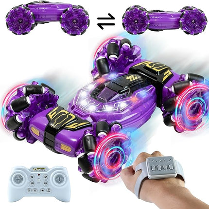 GRANTLEY Gesture Sensing RC Stunt Car - 4WD 2.4GHz Remote&Hand Control Gesture Sensing Car, Double Sided 360° Rotating Off Road Twist Cars with Lights & Music, Gift for Boys Girls