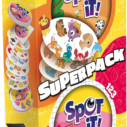 Asmodee Spot It! Super Pack Kids (2024 Refresh) Eco Big Box - Includes Animals and 1,2,3 Editions, Family Card Game Bundle for Quick Reflexes! Ages 6+, 2-8 Players, 10 Minute Playtime