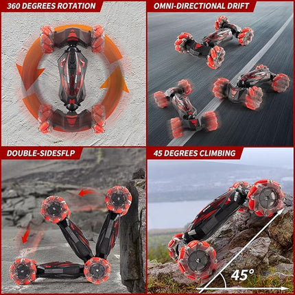 Gesture RC Car, 2.4GHz 4WD Gesture Sensing RC Stunt Car Toys for 6-12 yr Boys Girls, Hand Controlled rc car Offroad 360° Rotation with Lights Music for Birthday Gifts