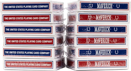 Maverick Playing Cards 12 Pack, Standard Index, Red and Blue Decks, Bulk Playing Cards for Poker, Card Games, and Family Game Night