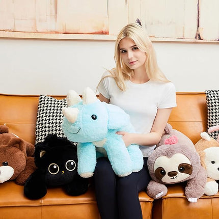 uoozii 24" | 5 Pounds Blue Dinosaur Weighted Stuffed Animals with Unscented Microwavable Heating Pad, Cute Coolable Heatable Weighted Plush Warm Gift for Kids & Adults