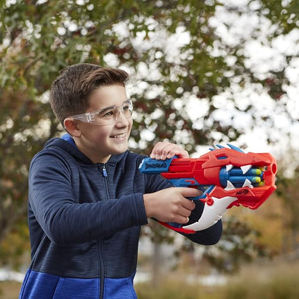 Nerf DinoSquad Raptor-Slash Dart Blaster, 6-Dart Rotating Drum, Slam Fire Action, 6 Official Elite Darts, Velociraptor Dinosaur Design