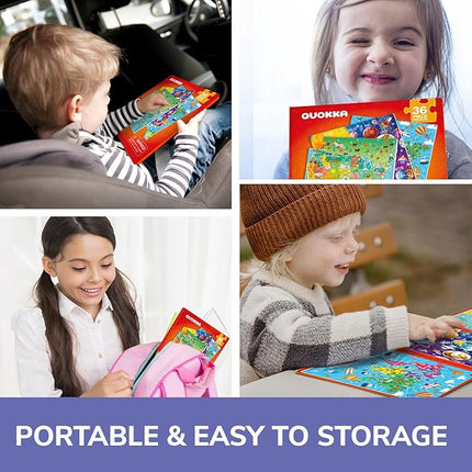 QUOKKA Magnetic Puzzles for Kids Ages 4-6 - 36 Pieces Sudoku Toddler Puzzles Ages 2-4 - Travel Games for Kids Ages 3-5 - USA Space World Toddler Travel Toys - Car Airplane Road Trip Games