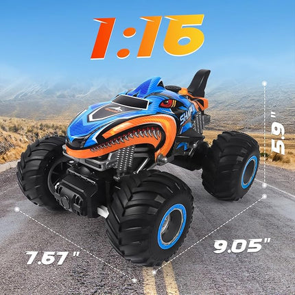 1:16 Remote Control Car, 2.4 GHz All Terrain Remote Control Monster Truck, RC Truck 2 Rechargeable Batteries for 80 Mins Play, Spray Remote Control Car for Boys 8-12 and Girls or Adult, MK724A