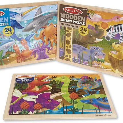 Melissa & Doug 3-Puzzle Jigsaw Set - Dinosaurs, Ocean, and Safari