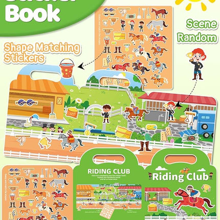 Benresive Reusable Sticker Book for Toddlers 2-4 Years, Fun Travel Stickers for Kids, Waterproof Sticker Books for Toddlers 1-3, Crafts Activities for Todddlers 1-3 2-4 3-5 - Riding