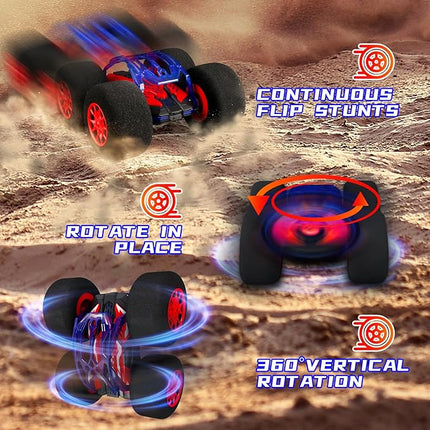 pinkking Stunt Remote Control Car with Oversized Sponge Tires Outdoor Indoor RC Car 2.4GHz Electric Race Stunt Vehicle Toy Double Sided 360° Rolling Rotating Driving Car for Kids Boys Girls Gift