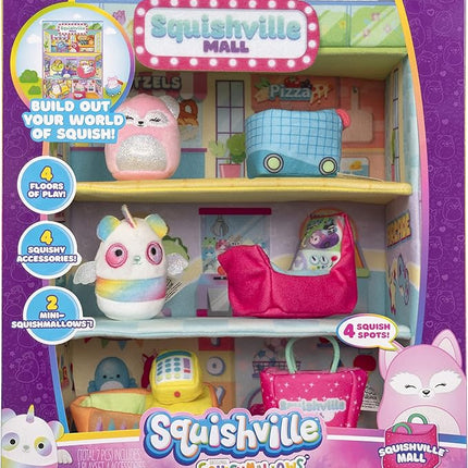 Squishville Squishmallows Mall-Two 2-Inch Mini Plush Characters,Themed Play Scene,4 Accessories (Shopping Bag/Cart,Cash Register,Arcade Machine)-Amazon Exclusive
