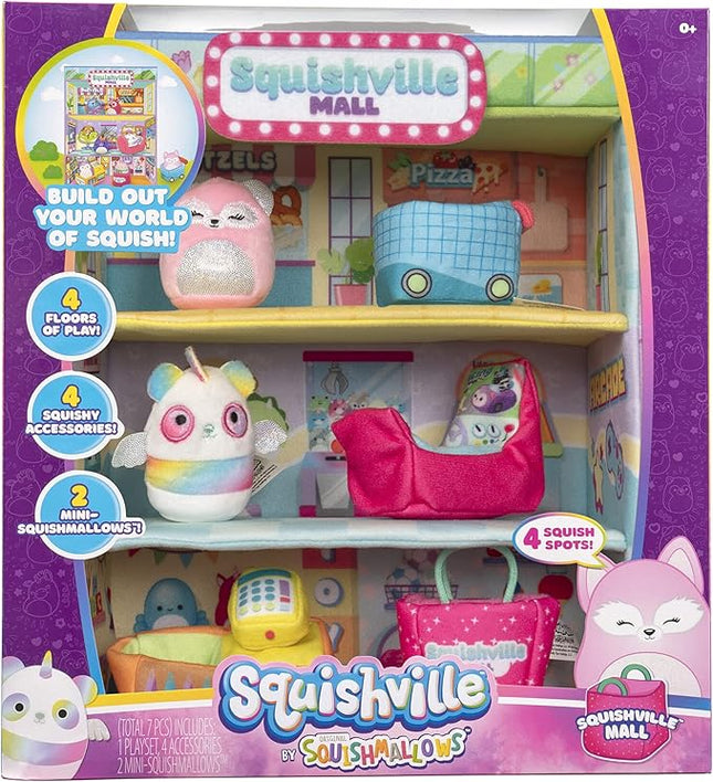 Squishville Squishmallows Mall-Two 2-Inch Mini Plush Characters,Themed Play Scene,4 Accessories (Shopping Bag/Cart,Cash Register,Arcade Machine)-Amazon Exclusive