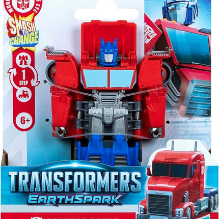 Transformers EarthSpark 1-Step Smash Changers Optimus Prime 4-Inch Action Figure, Robot Toys for Boys and Girls 6 and Up