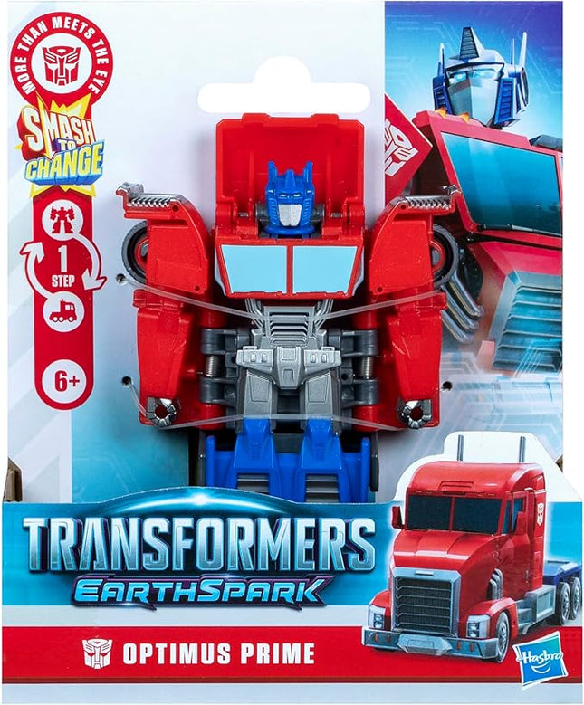 Transformers EarthSpark 1-Step Smash Changers Optimus Prime 4-Inch Action Figure, Robot Toys for Boys and Girls 6 and Up