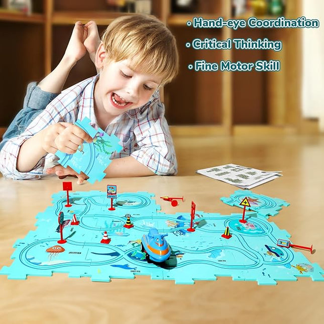 New Plastic Puzzles for Kids Ages 3-5 with A Cute Vehicle, Toddler Puzzle Track Play Set Gift, Critical Thinking Educational Toys, Toys for 3 4 5 6 Year Old Boys Girls