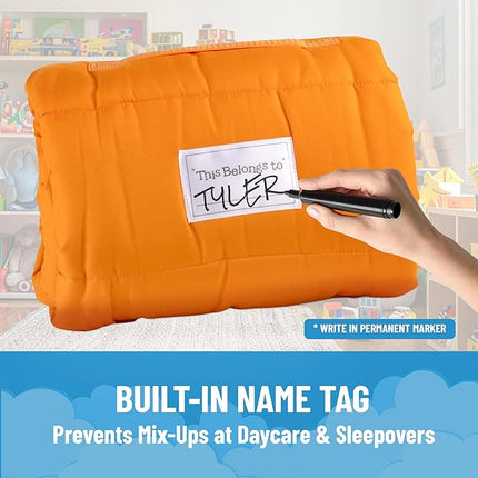 Jay Franco Kids Nap Mat with Embedded Pillow & Blanket – Soft 46"x20" Microfiber Sleeping Bag with Name Tag & Handle