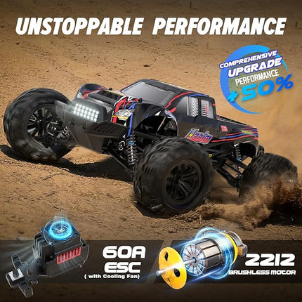 Hosim 1/10 RC Cars for Adults 62+KMH, Brushless Remote Control Car Fast, 2S Bettery RC Monster Trucks 4X4 Waterproof Off Road